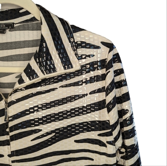 Lisa International Zebra Pattern Sequin Zipper Collared Jacket Size M - Picture 9 of 14